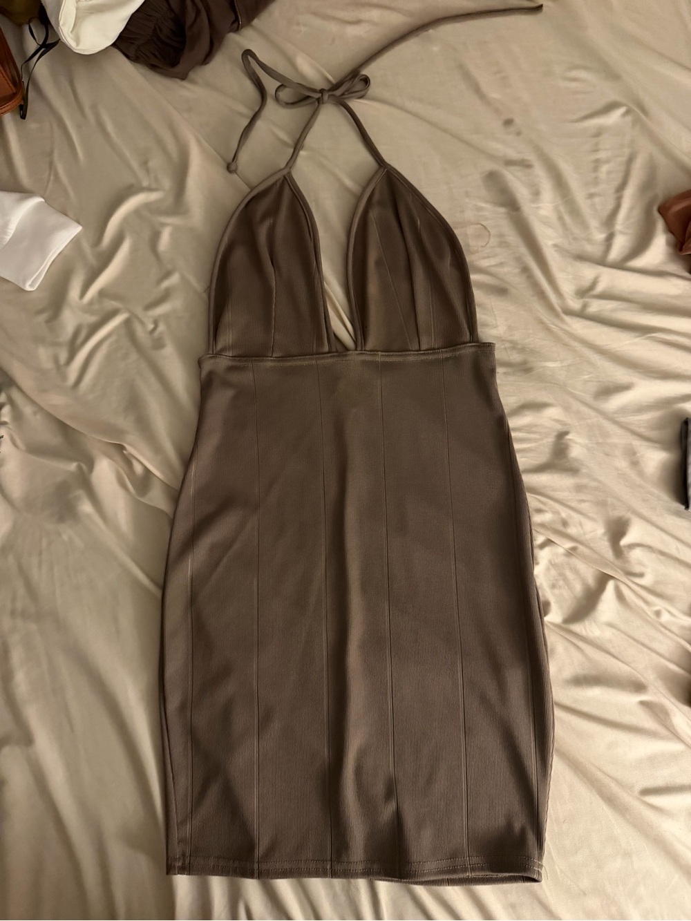 Pretty little thing Brown Halter Bodycon Dress